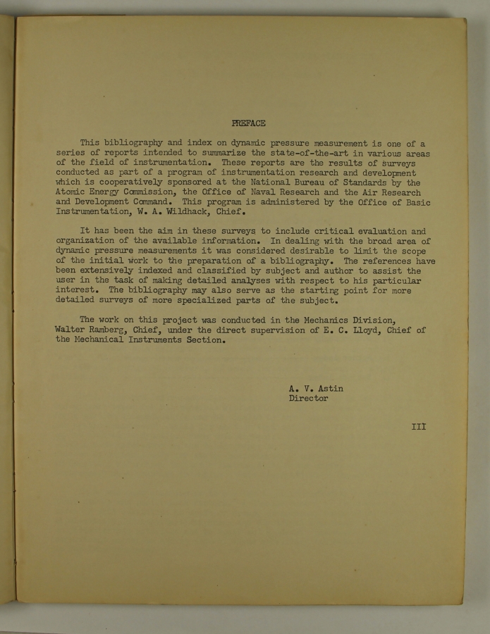 Bibliography and Index on Dynamic Pressure Measurement