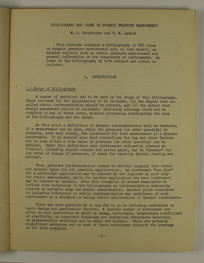 Bibliography and Index on Dynamic Pressure Measurement