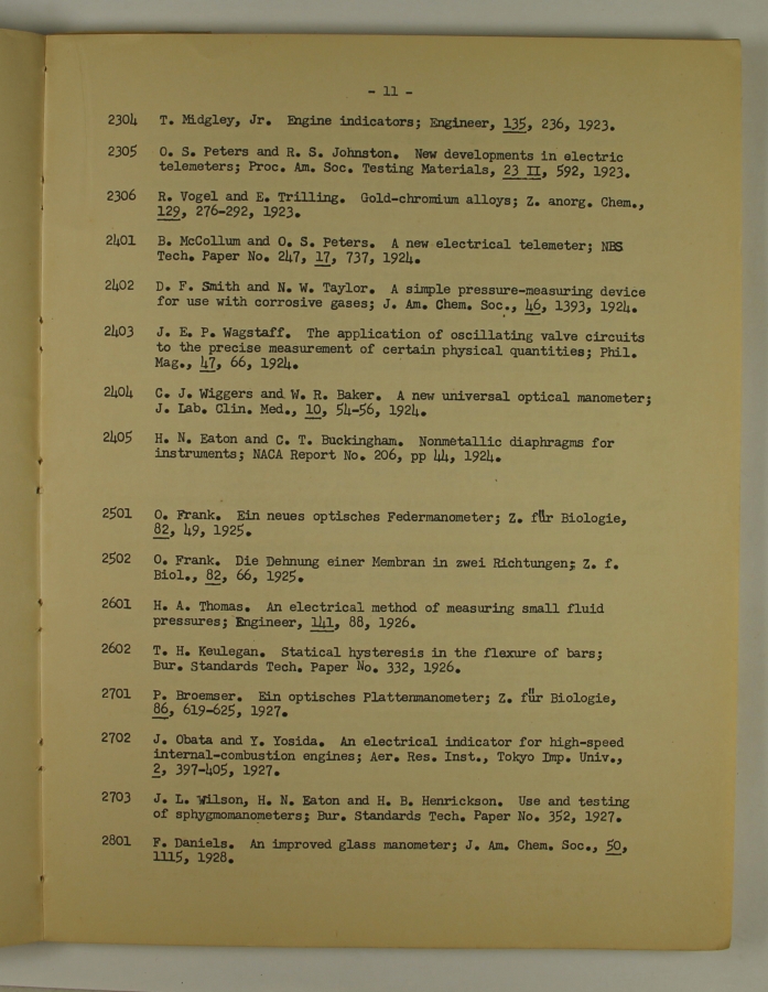 Bibliography and Index on Dynamic Pressure Measurement
