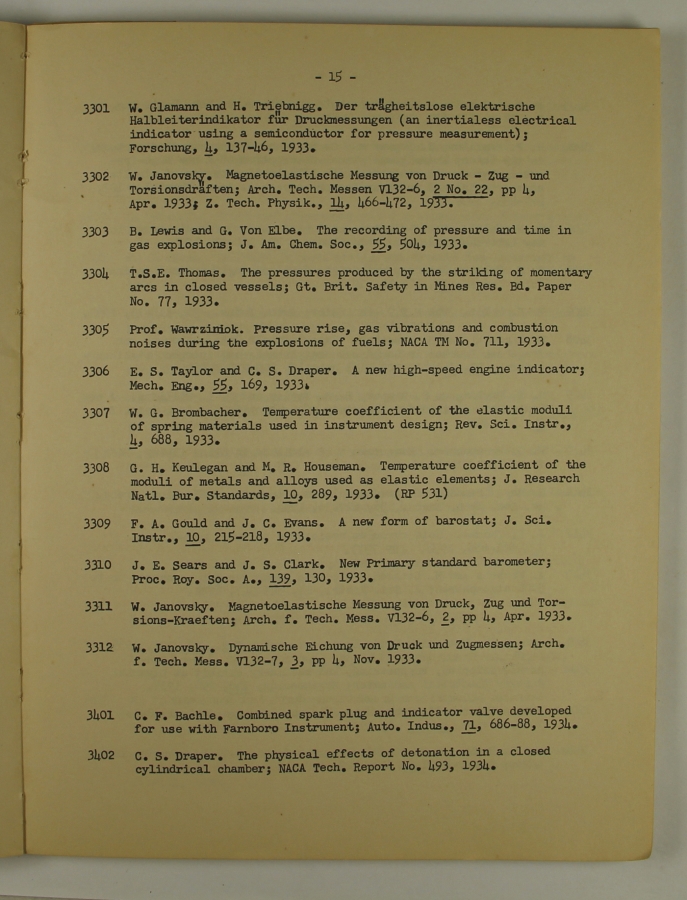 Bibliography and Index on Dynamic Pressure Measurement
