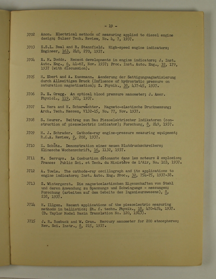 Bibliography and Index on Dynamic Pressure Measurement