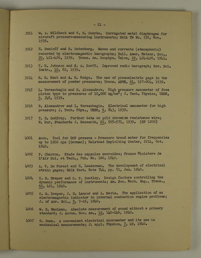 Bibliography and Index on Dynamic Pressure Measurement