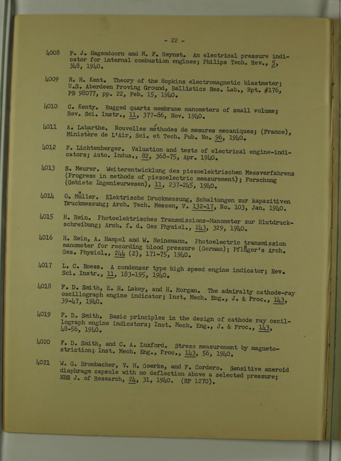 Bibliography and Index on Dynamic Pressure Measurement
