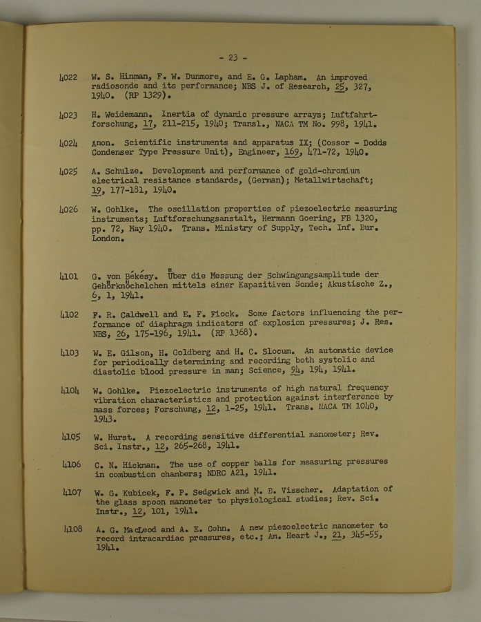 Bibliography and Index on Dynamic Pressure Measurement