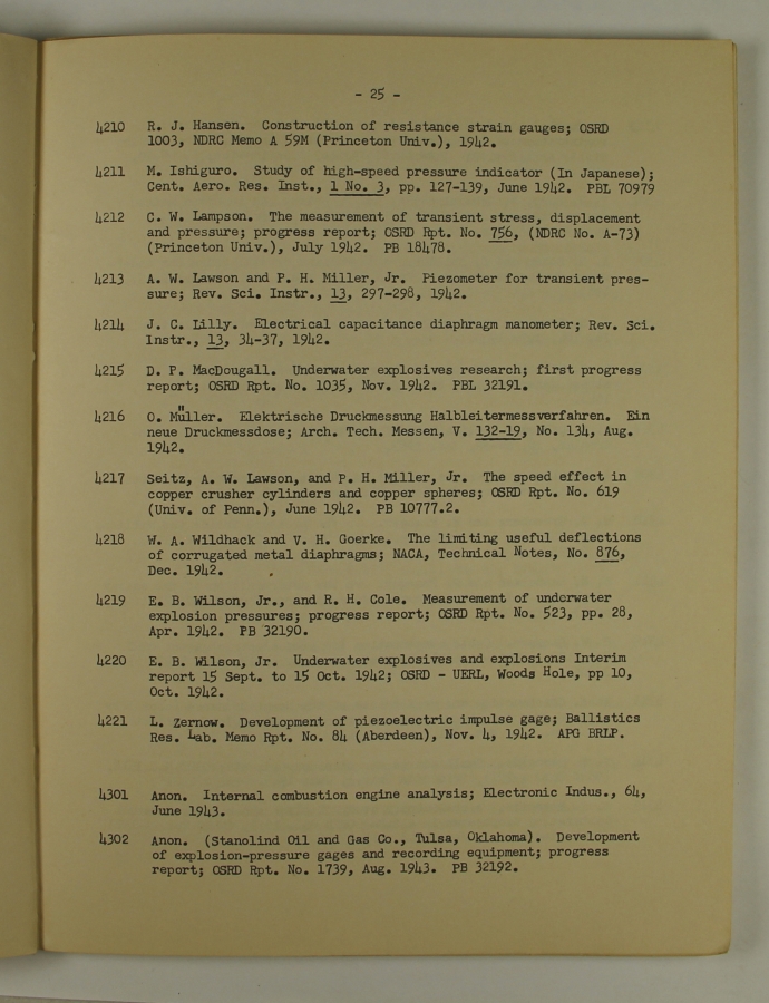 Bibliography and Index on Dynamic Pressure Measurement