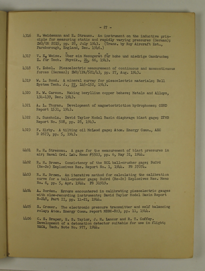 Bibliography and Index on Dynamic Pressure Measurement