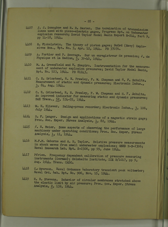 Bibliography and Index on Dynamic Pressure Measurement