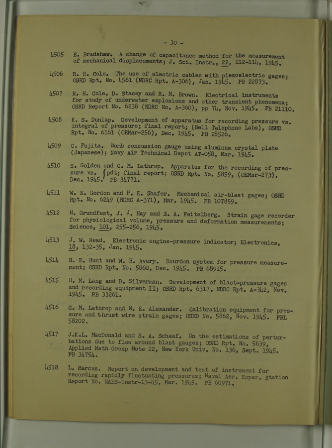 Bibliography and Index on Dynamic Pressure Measurement