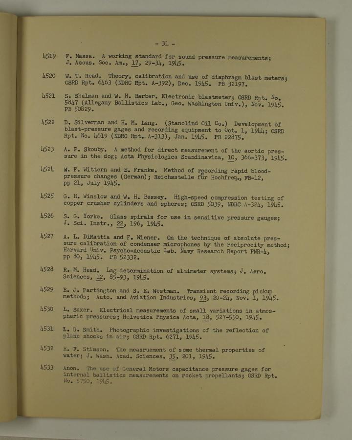 Bibliography and Index on Dynamic Pressure Measurement