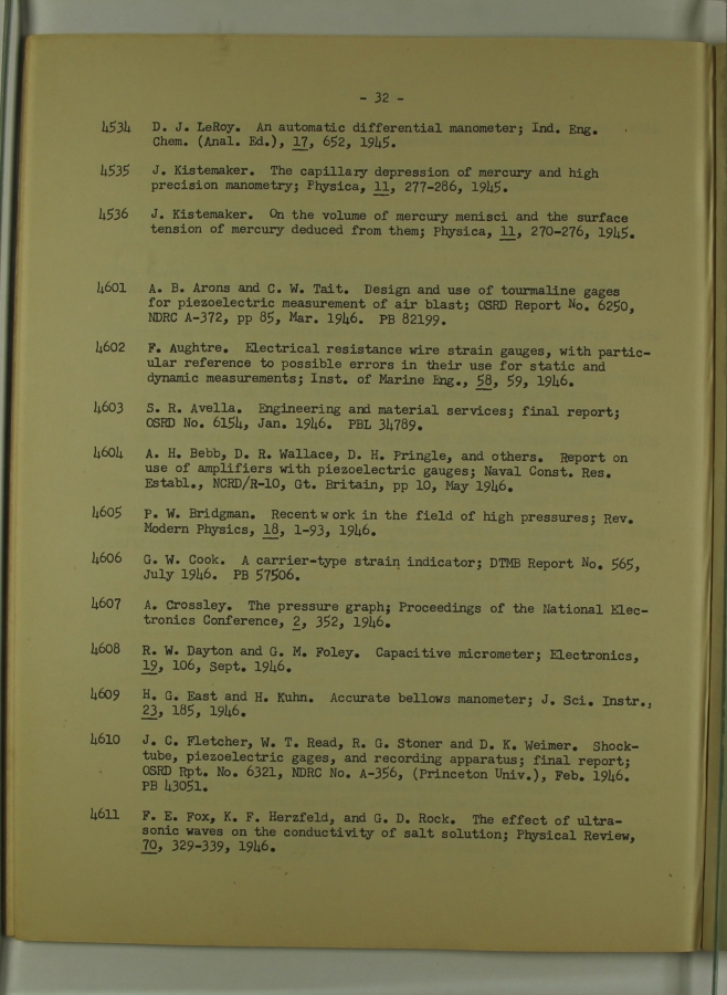 Bibliography and Index on Dynamic Pressure Measurement