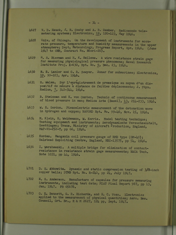 Bibliography and Index on Dynamic Pressure Measurement