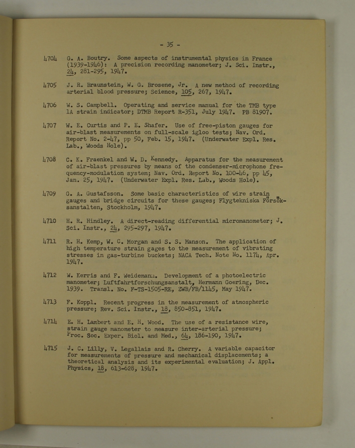 Bibliography and Index on Dynamic Pressure Measurement
