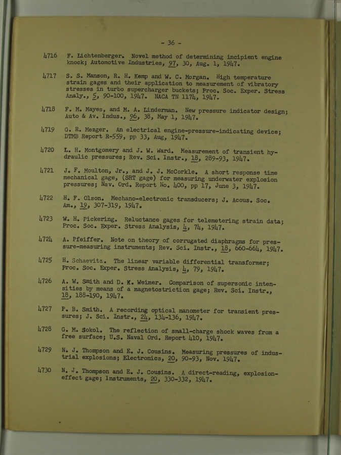 Bibliography and Index on Dynamic Pressure Measurement