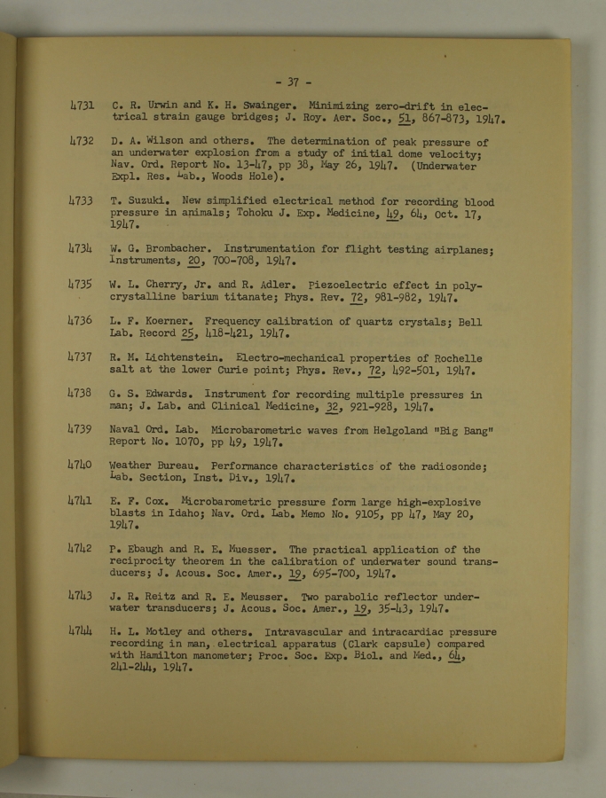 Bibliography and Index on Dynamic Pressure Measurement