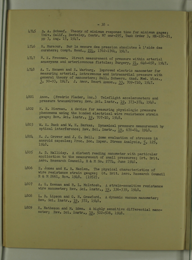 Bibliography and Index on Dynamic Pressure Measurement