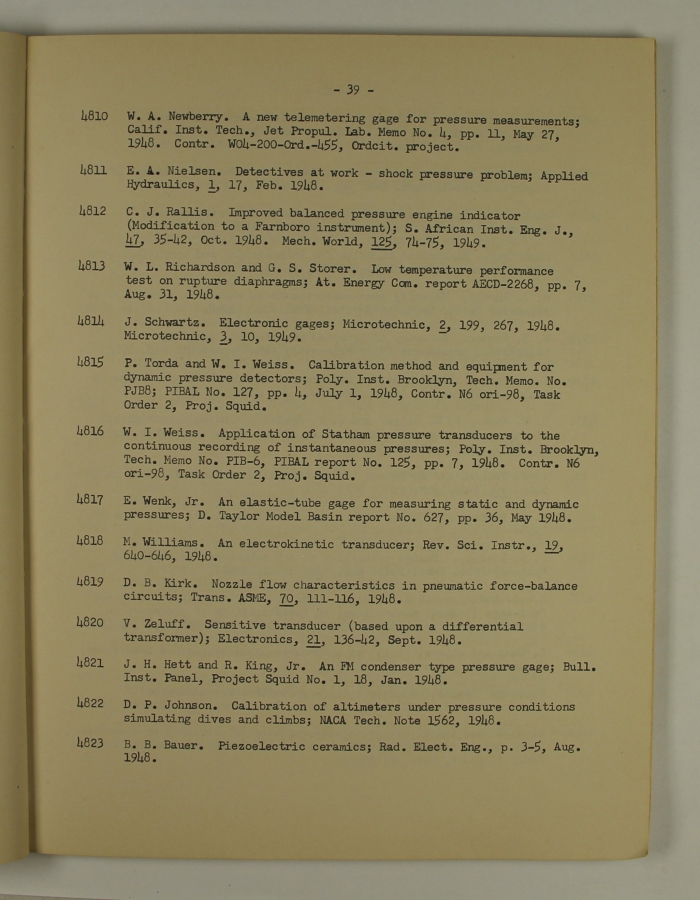 Bibliography and Index on Dynamic Pressure Measurement