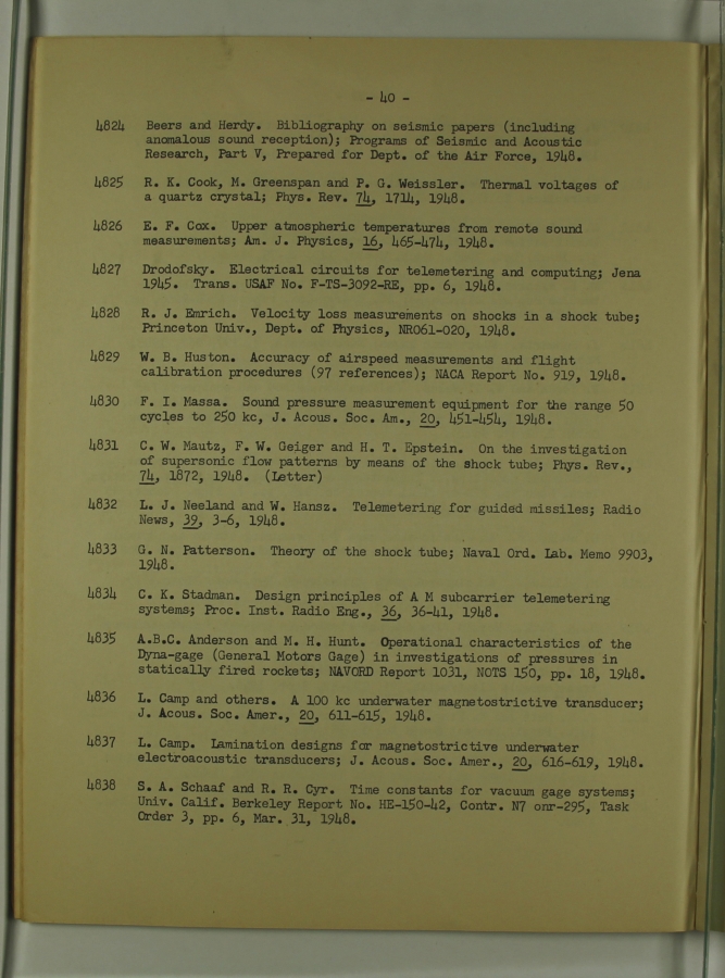 Bibliography and Index on Dynamic Pressure Measurement