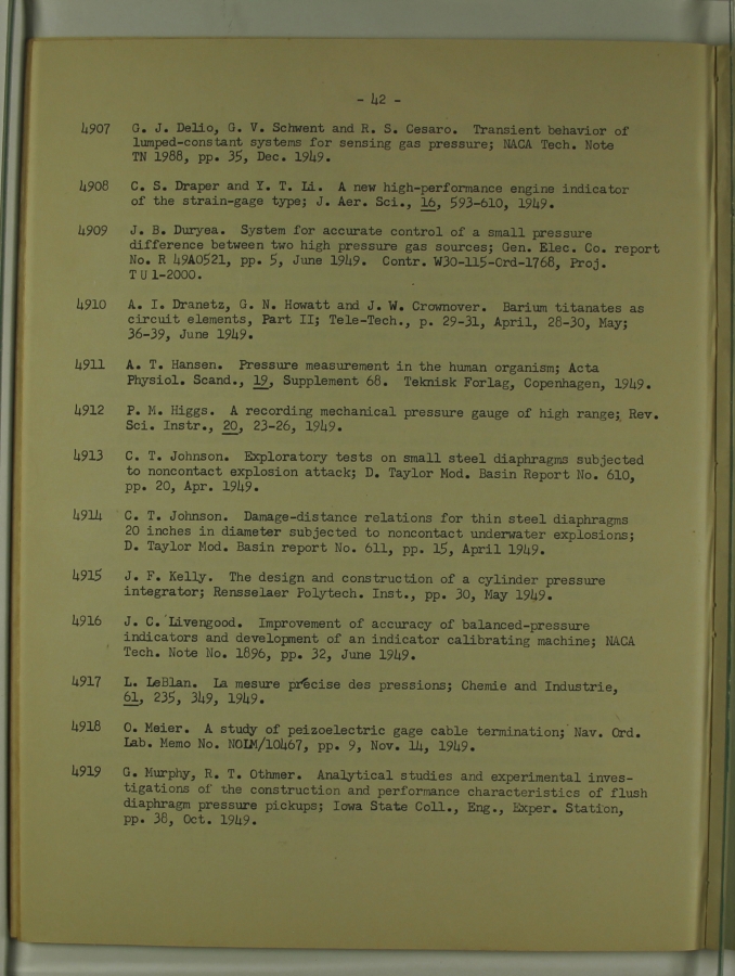 Bibliography and Index on Dynamic Pressure Measurement