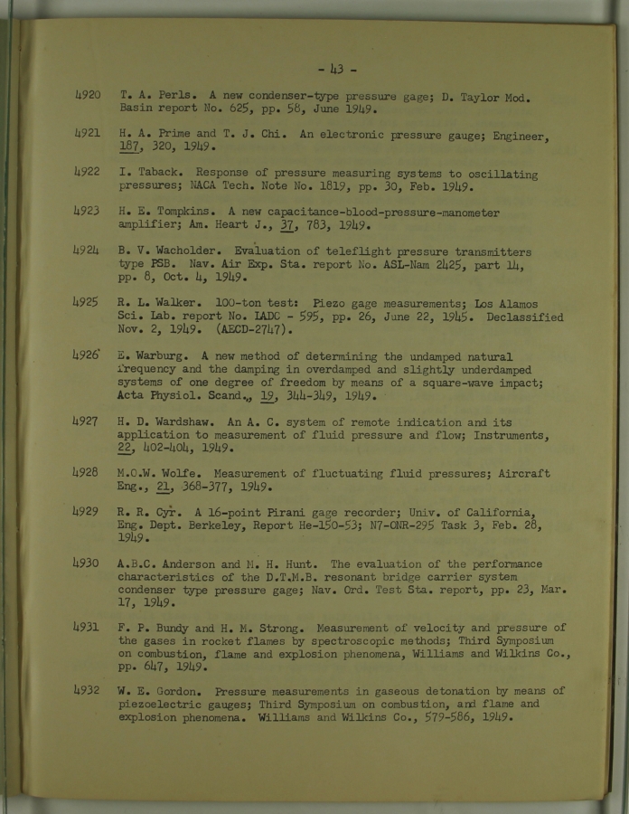 Bibliography and Index on Dynamic Pressure Measurement
