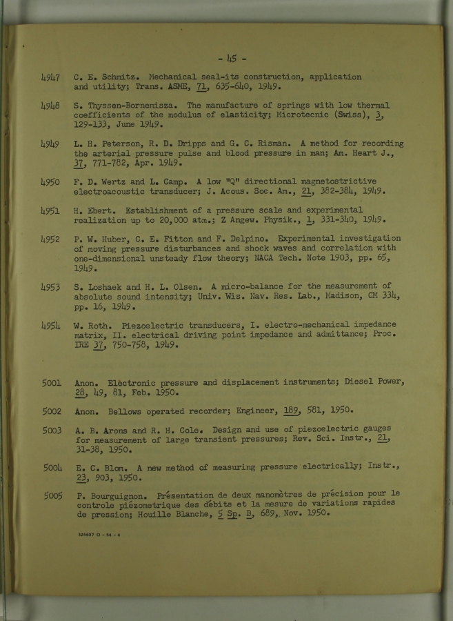 Bibliography and Index on Dynamic Pressure Measurement