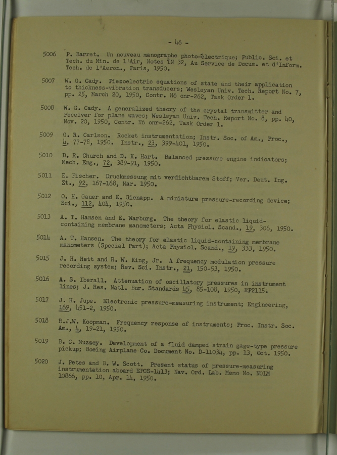 Bibliography and Index on Dynamic Pressure Measurement
