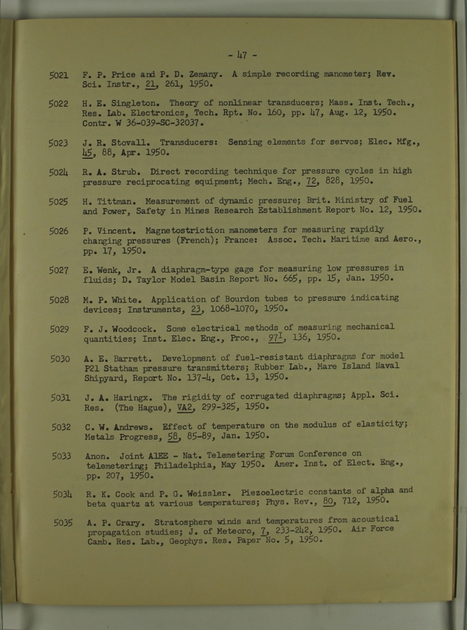 Bibliography and Index on Dynamic Pressure Measurement