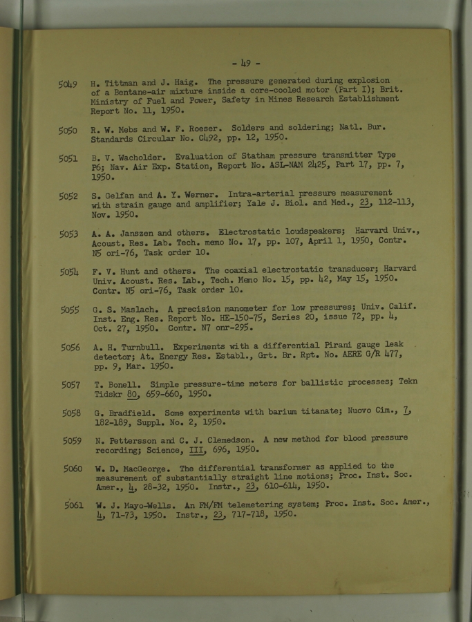 Bibliography and Index on Dynamic Pressure Measurement