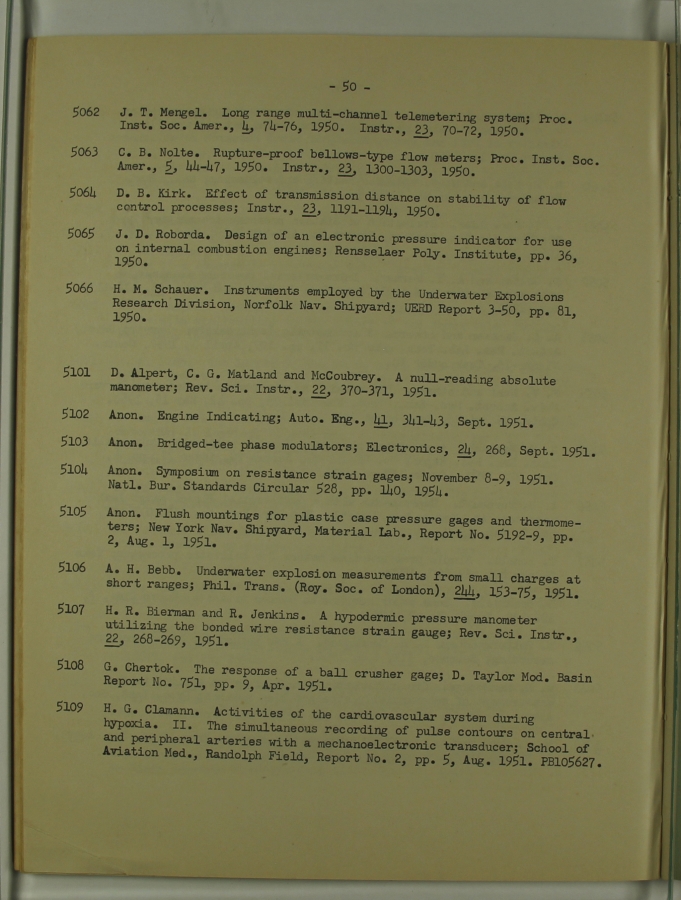 Bibliography and Index on Dynamic Pressure Measurement