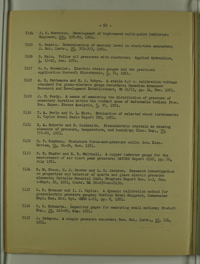Bibliography and Index on Dynamic Pressure Measurement