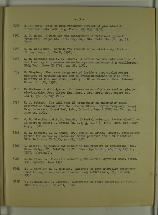 Bibliography and Index on Dynamic Pressure Measurement