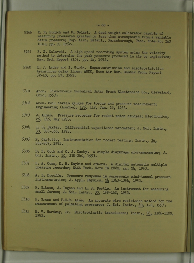 Bibliography and Index on Dynamic Pressure Measurement