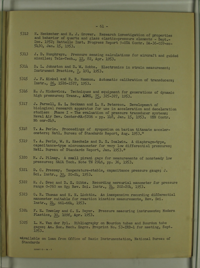Bibliography and Index on Dynamic Pressure Measurement