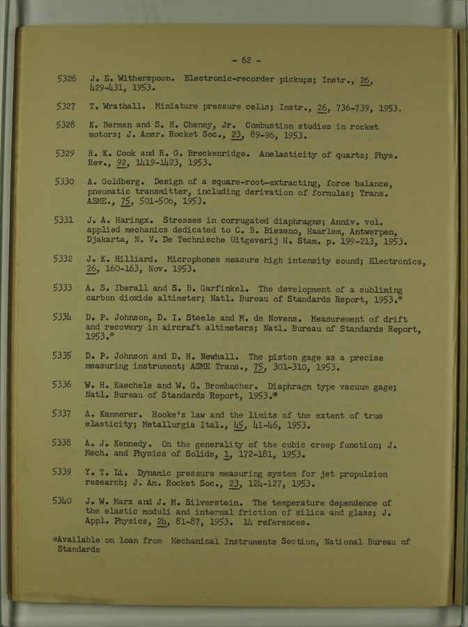 Bibliography and Index on Dynamic Pressure Measurement