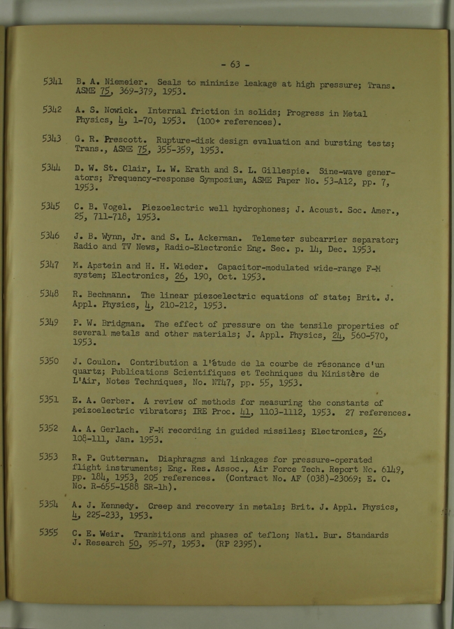Bibliography and Index on Dynamic Pressure Measurement