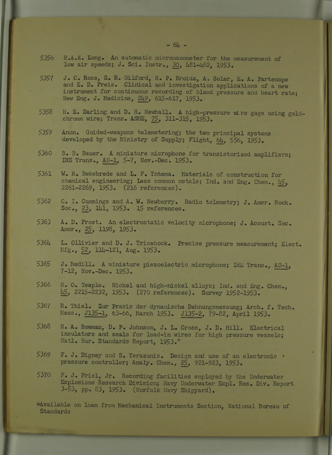 Bibliography and Index on Dynamic Pressure Measurement