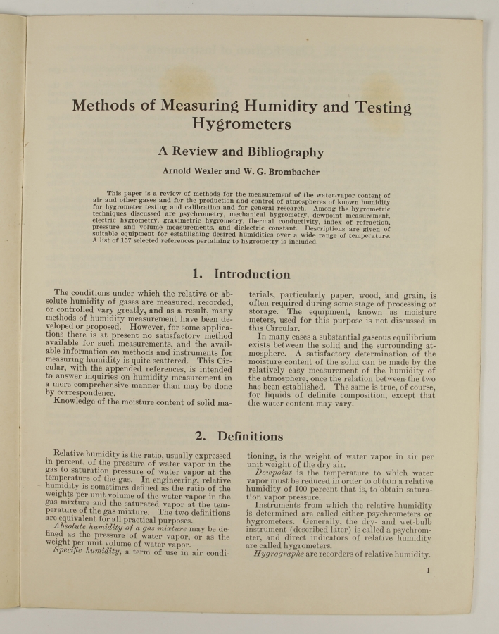 Methods of Measuring Humidity and Testing Hygrometers